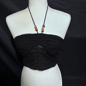 Black Strapless Top with Beaded Necklace